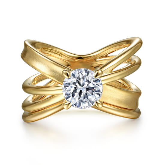 14K Yellow Gold Split Shank Round Diamond Engagement Ring angle 4