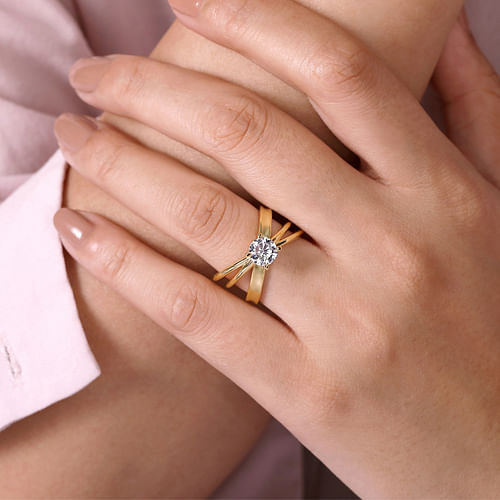 14K Yellow Gold Split Shank Round Diamond Engagement Ring
