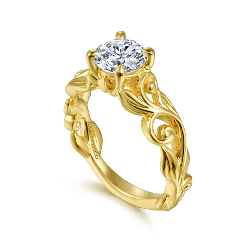 14K Yellow Gold Split Shank Round Diamond Engagement Ring