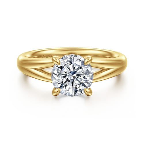 14K Yellow Gold Split Shank Round Diamond Engagement Ring