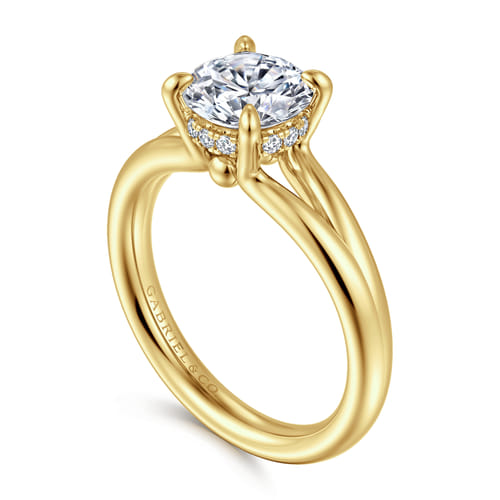 14K Yellow Gold Split Shank Round Diamond Engagement Ring