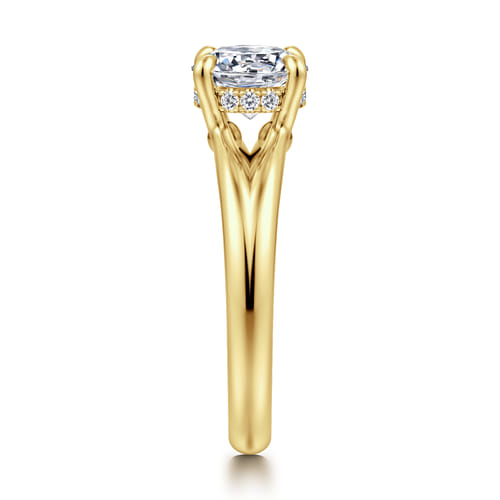 14K Yellow Gold Split Shank Round Diamond Engagement Ring