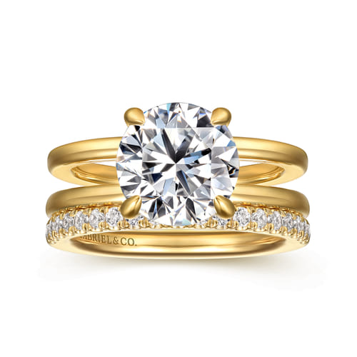 14K Yellow Gold Split Shank Round Diamond Engagement Ring