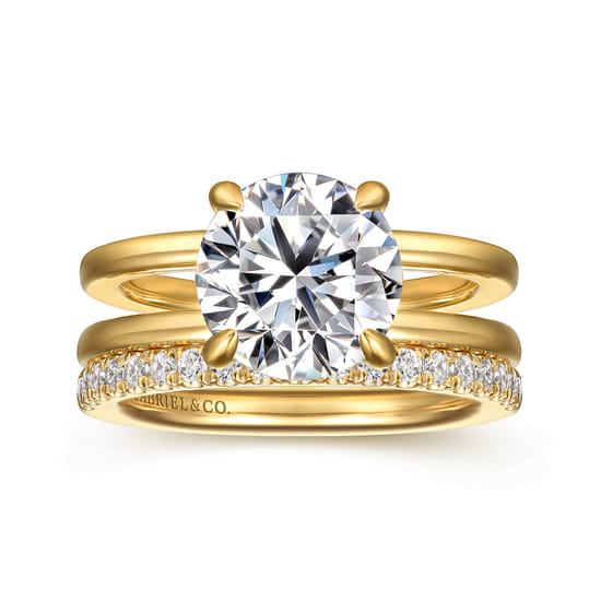 14K Yellow Gold Split Shank Round Diamond Engagement Ring angle 4
