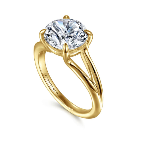 14K Yellow Gold Split Shank Round Diamond Engagement Ring