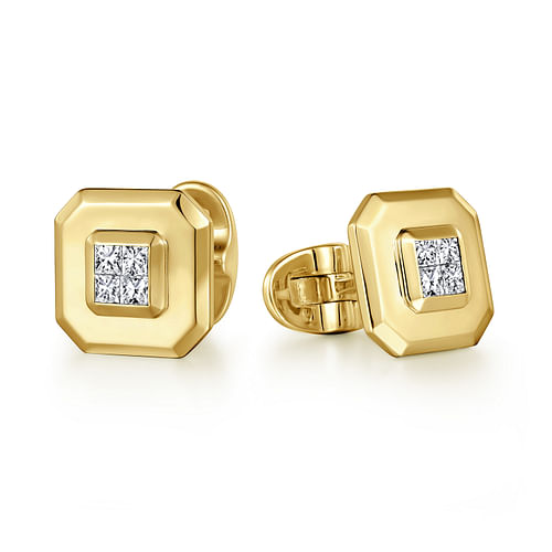 14K Yellow Gold Square Cufflinks with Princess Cut Diamond