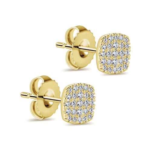 14K Yellow Gold Square Pavé Diamond Stud Earrings