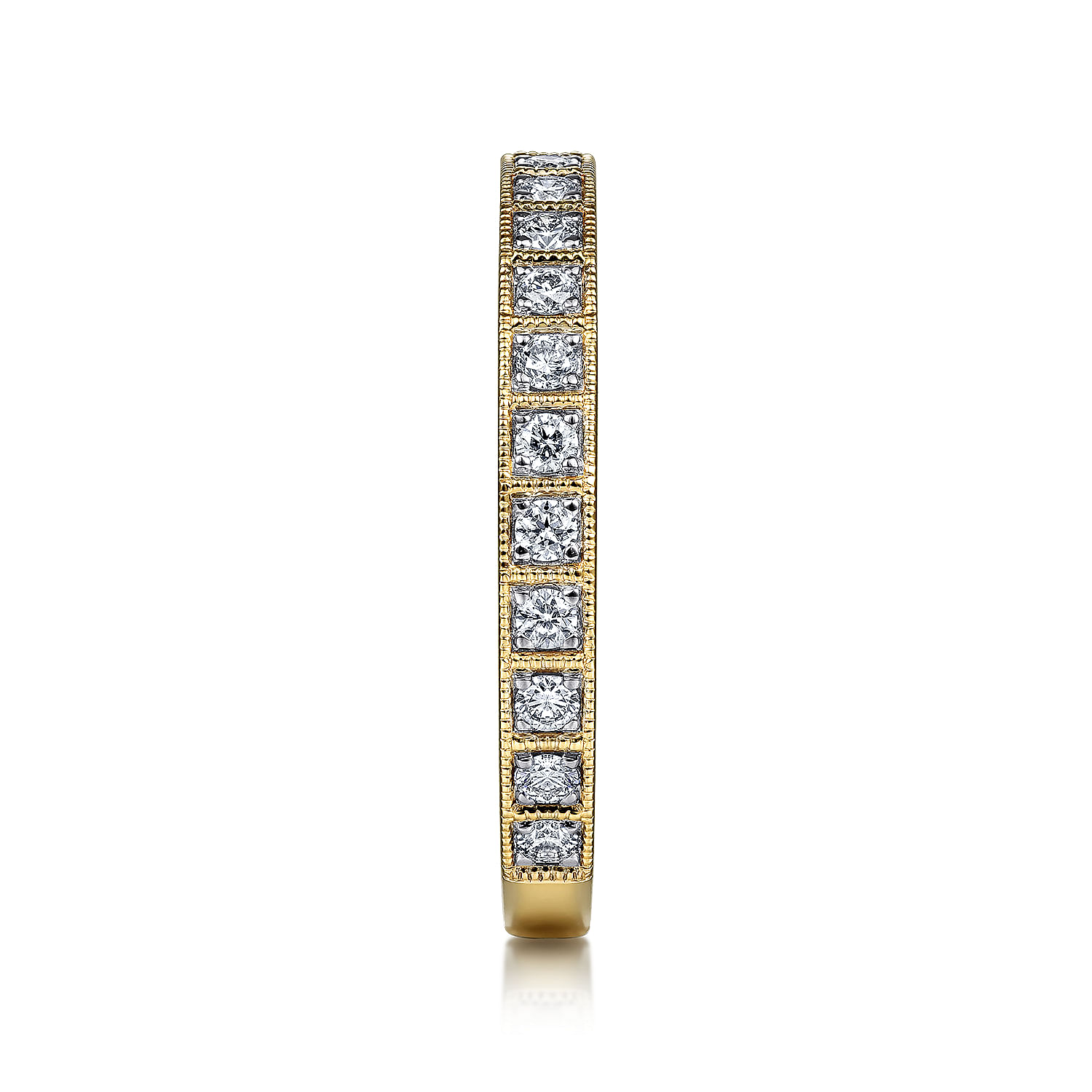 14K Yellow Gold Square Set Round Diamond Stackable  Band