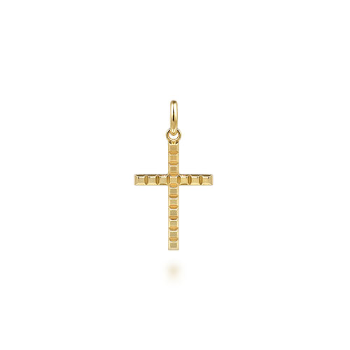 14K Yellow Gold Square Station Mini Cross Pendant