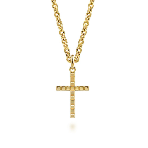 14K Yellow Gold Square Station Mini Cross Pendant