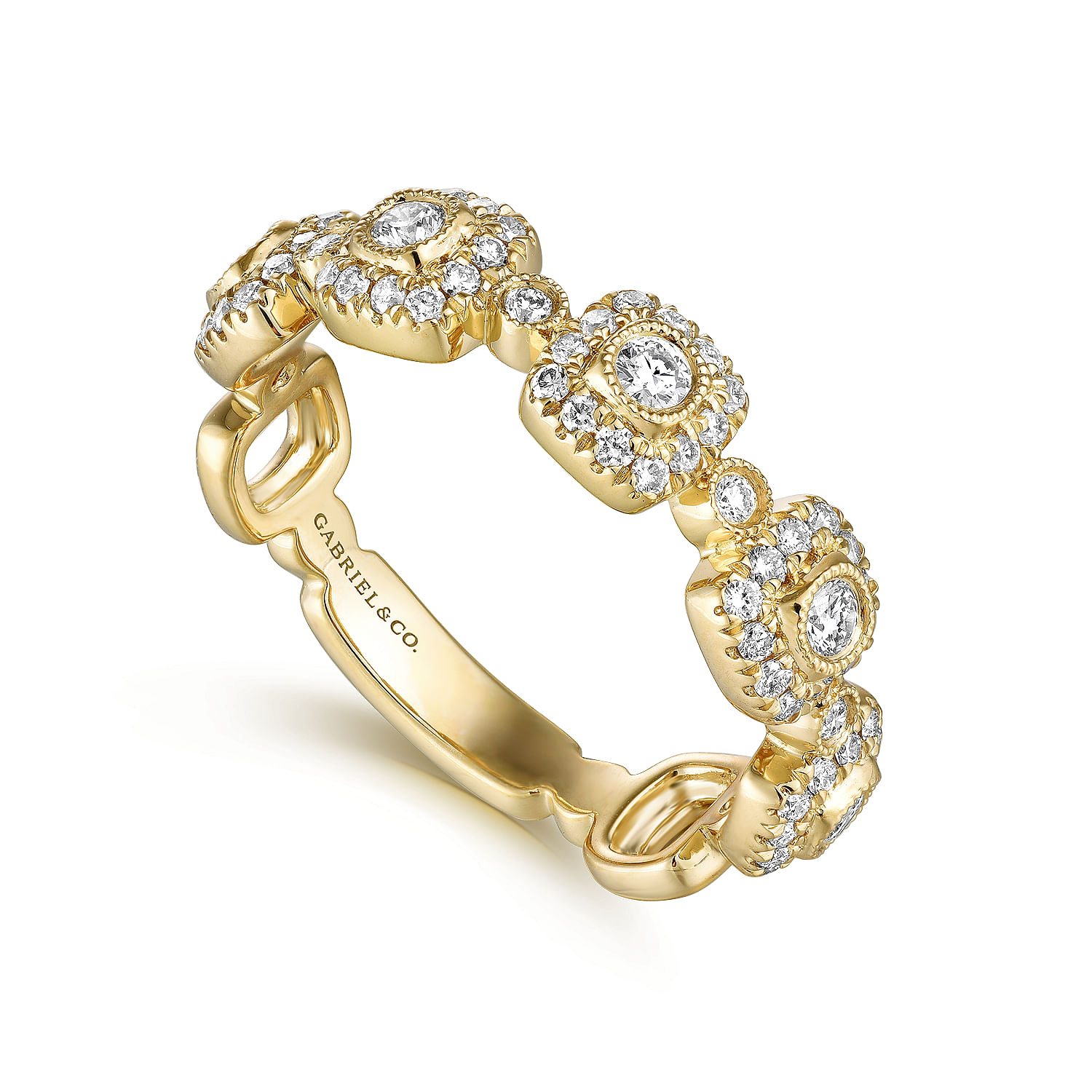 14K Yellow Gold Square Station Stackable Diamond Ring