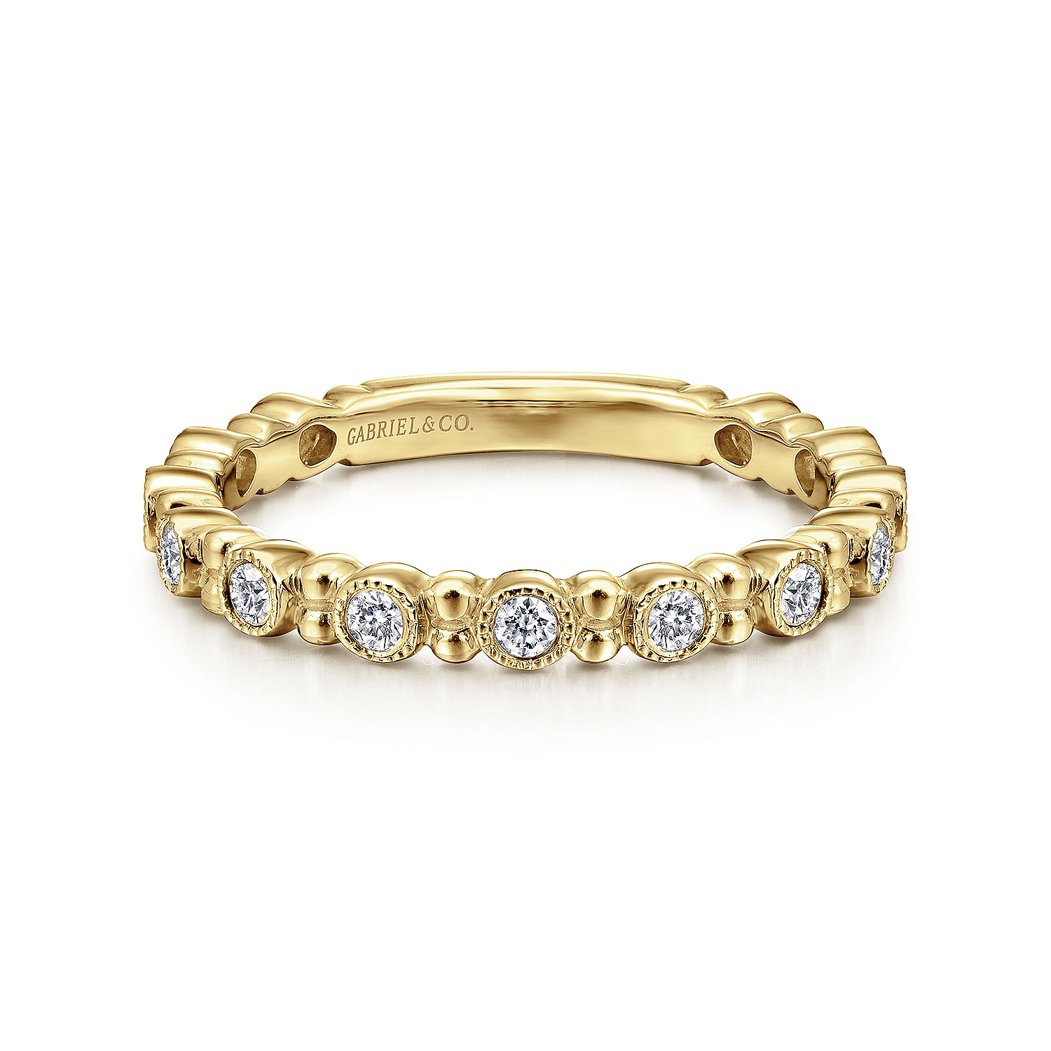 14K Yellow Gold Stackable Diamond Ring with Bead Spacers
