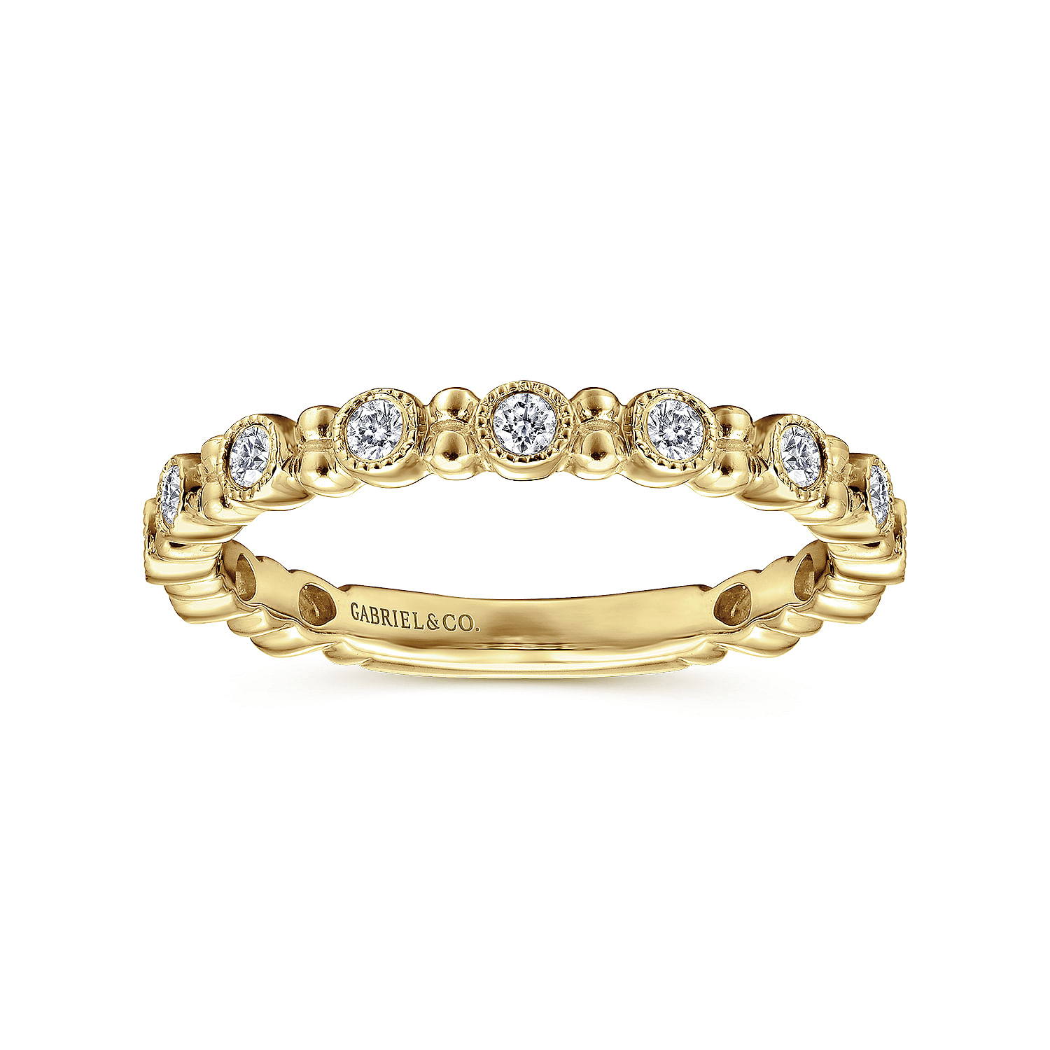 14K Yellow Gold Stackable Diamond Ring with Bead Spacers