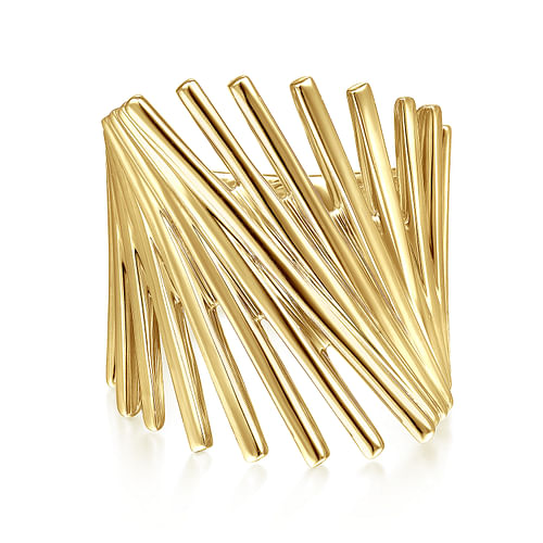 14K Yellow Gold Stacked Bar Cage Ring