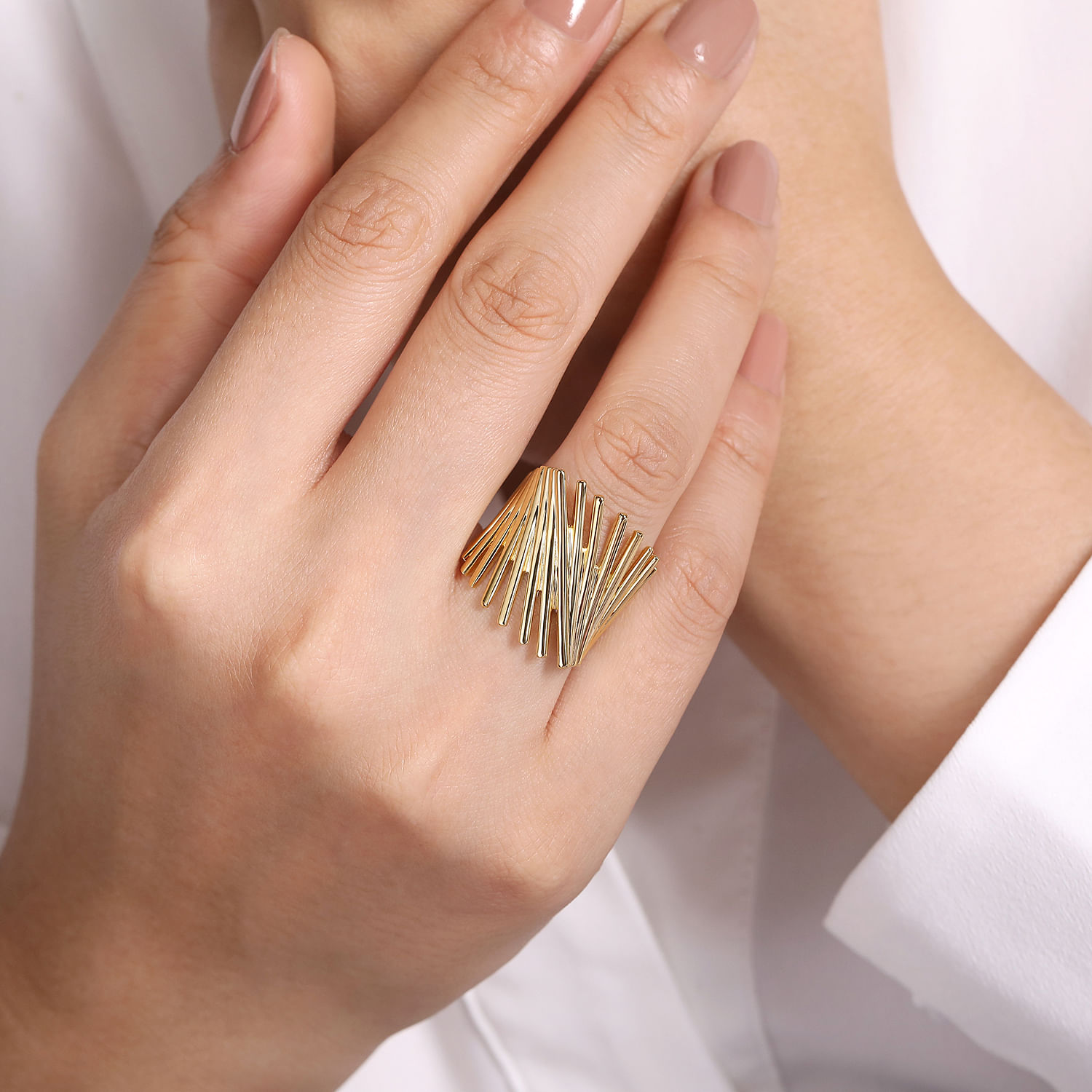 14K Yellow Gold Stacked Bar Cage Ring