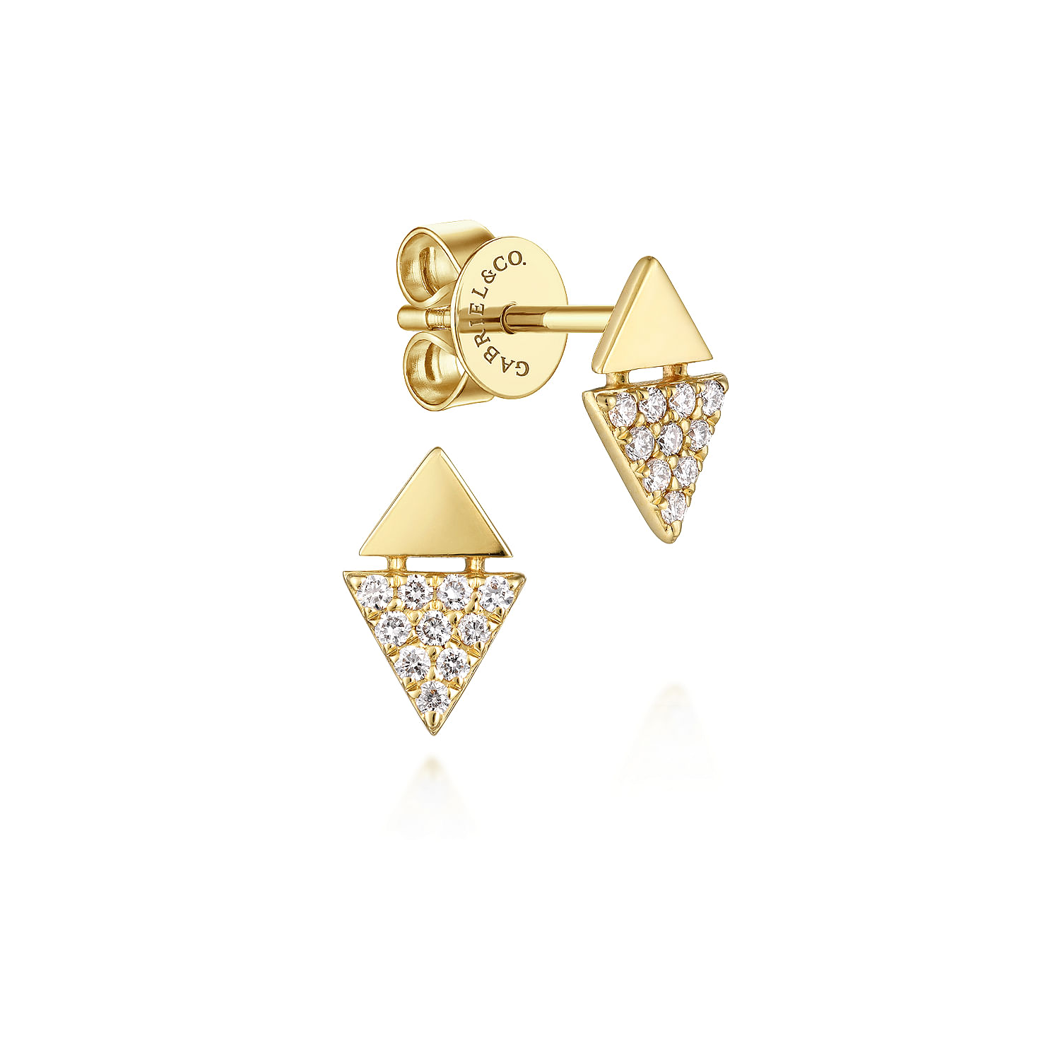 14K Yellow Gold Stacked Triangle Diamond Stud Earrings
