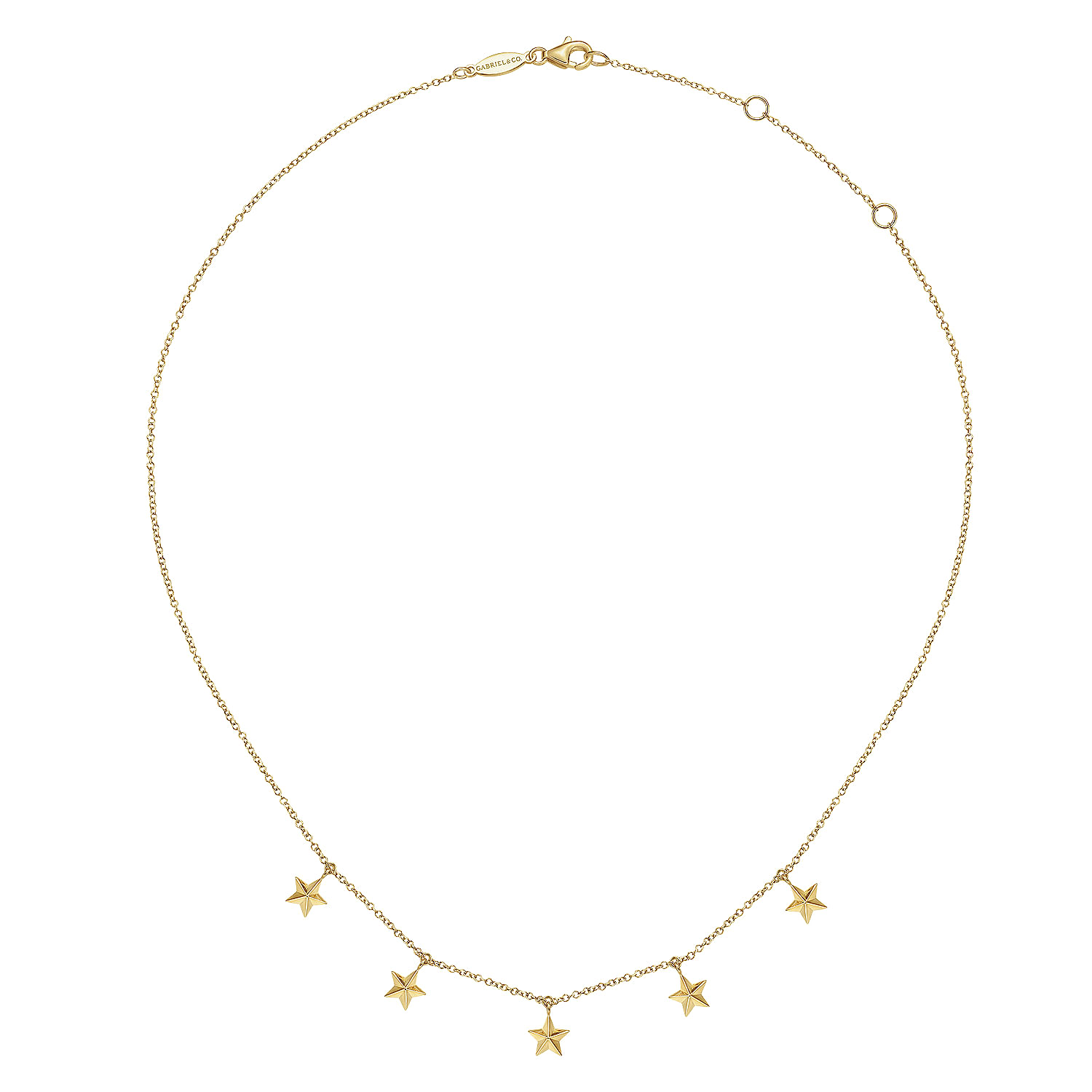 14K Yellow Gold Star Drop Station Necklace