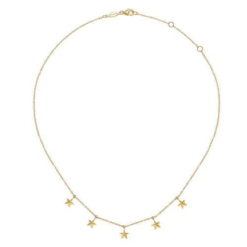 14K Yellow Gold Star Drop Station Necklace