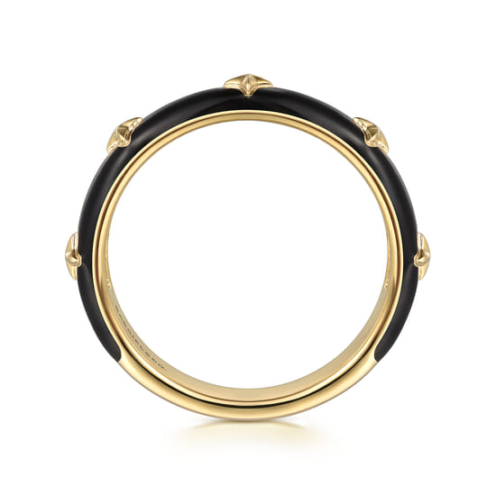 14K Yellow Gold Star Split Stackable with Black Enamel angle 2 14K Yellow Gold Star Split Stackable with Black Enamel angle 2