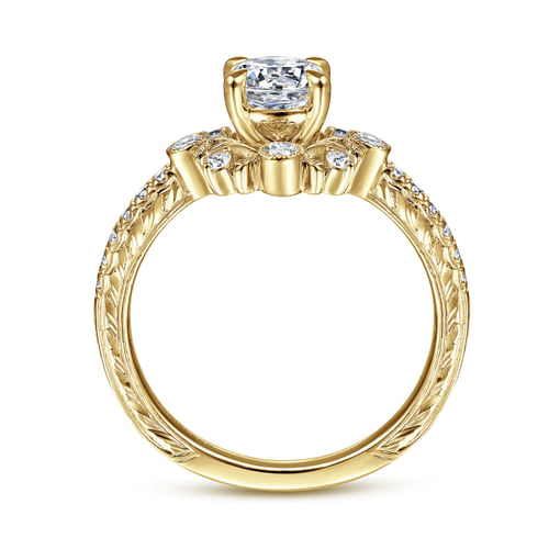 14K Yellow Gold Starburst Halo Round Diamond Engagement Ring