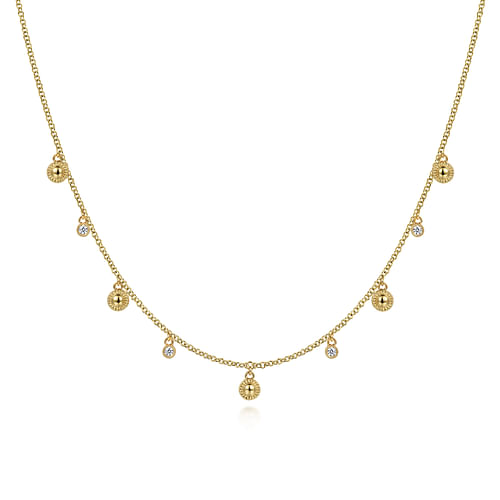 14K Yellow Gold Station Droplet Necklace 