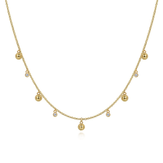 14K Yellow Gold Station Droplet Necklace 