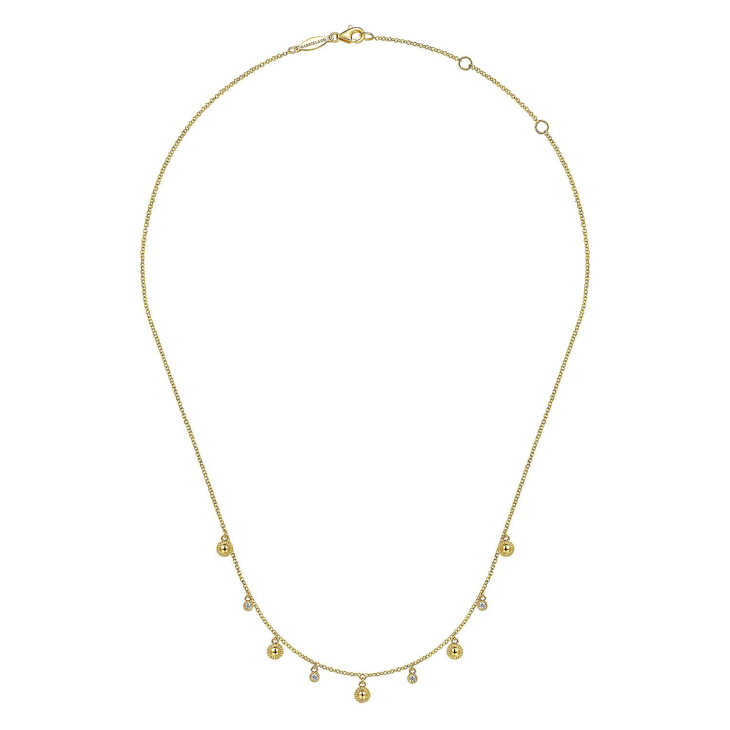 14K Yellow Gold Station Droplet Necklace 