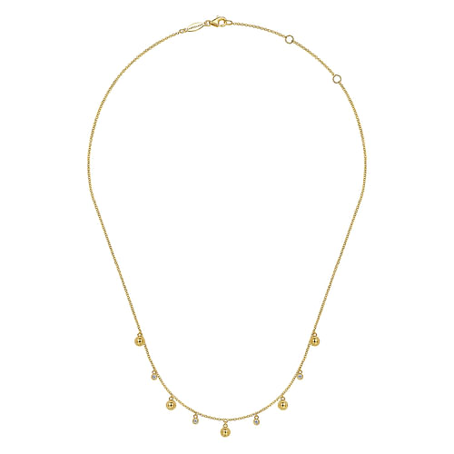 14K Yellow Gold Station Droplet Necklace 