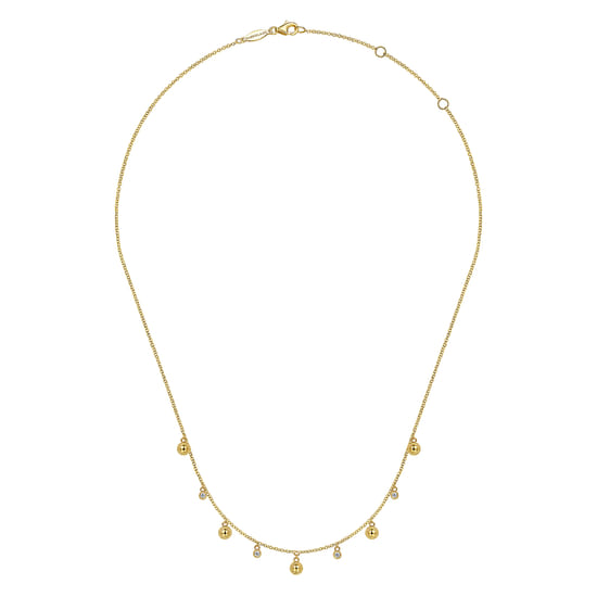 14K Yellow Gold Station Droplet Necklace  angle 2