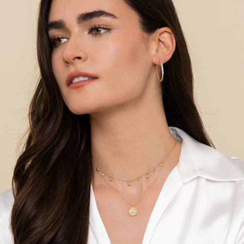 14K Yellow Gold Station Droplet Necklace 