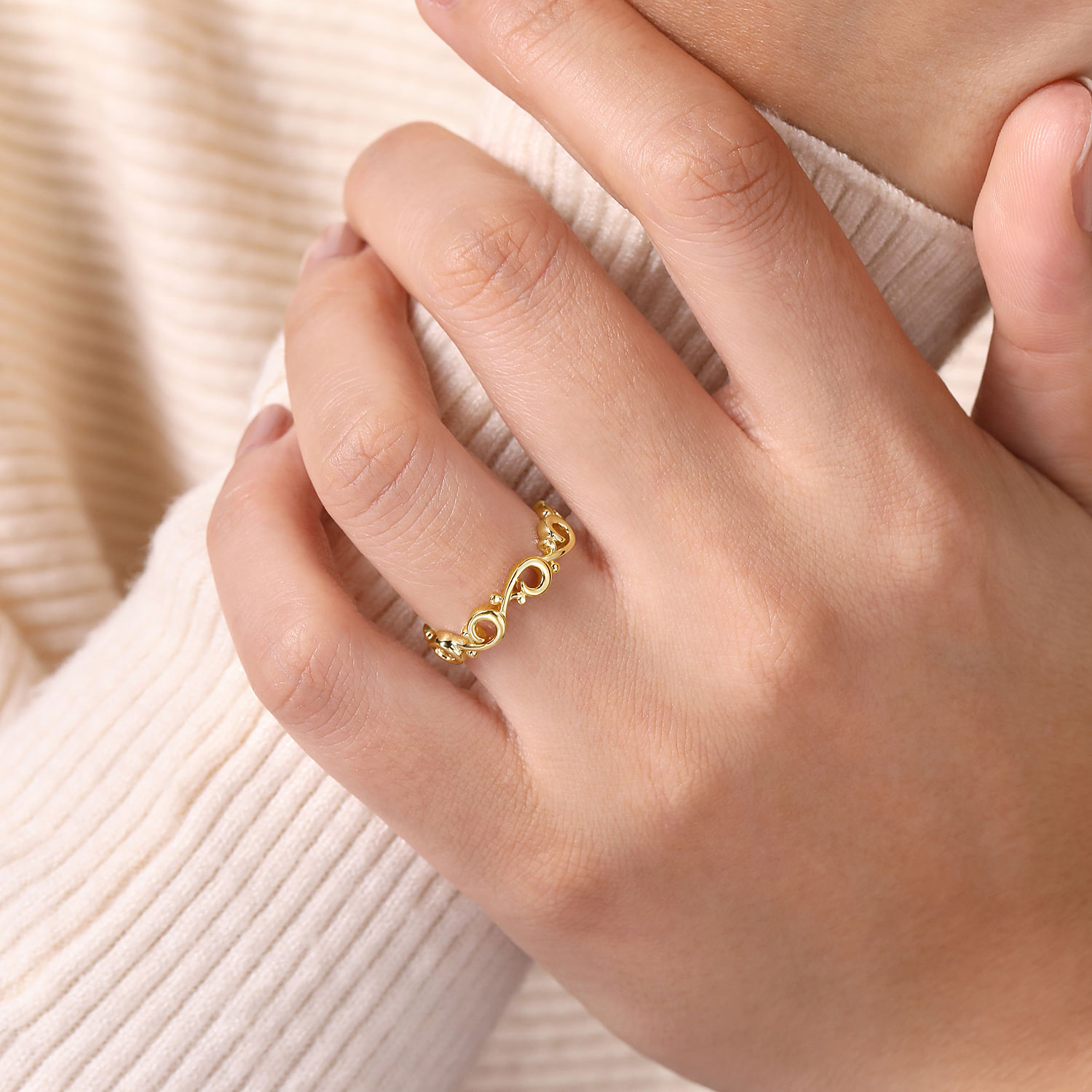 14K Yellow Gold Swirling Stackable Ring