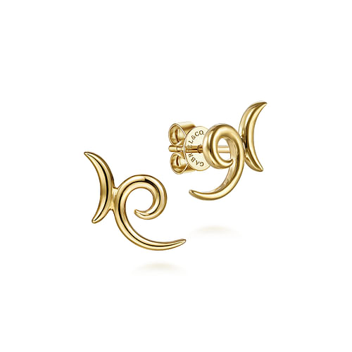 14K Yellow Gold Swirling X Shape Stud Earrings