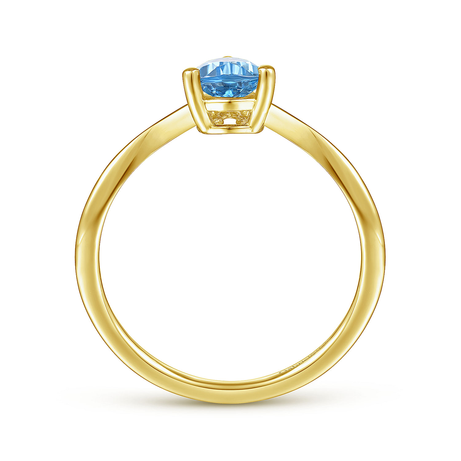 14K Yellow Gold Swiss Blue Topaz Diamond Chevron Ring