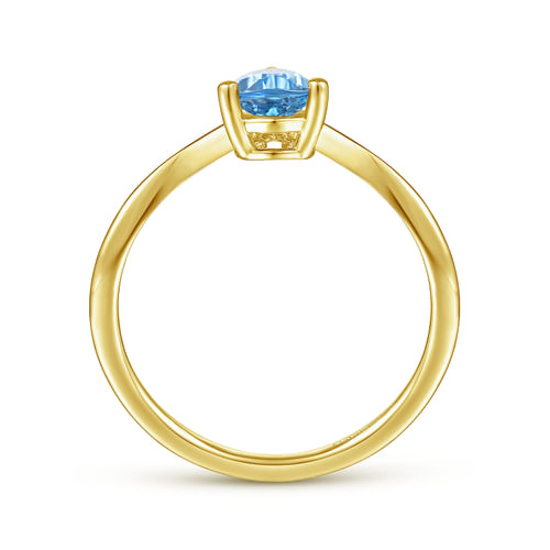 14K Yellow Gold Swiss Blue Topaz Diamond Chevron Ring