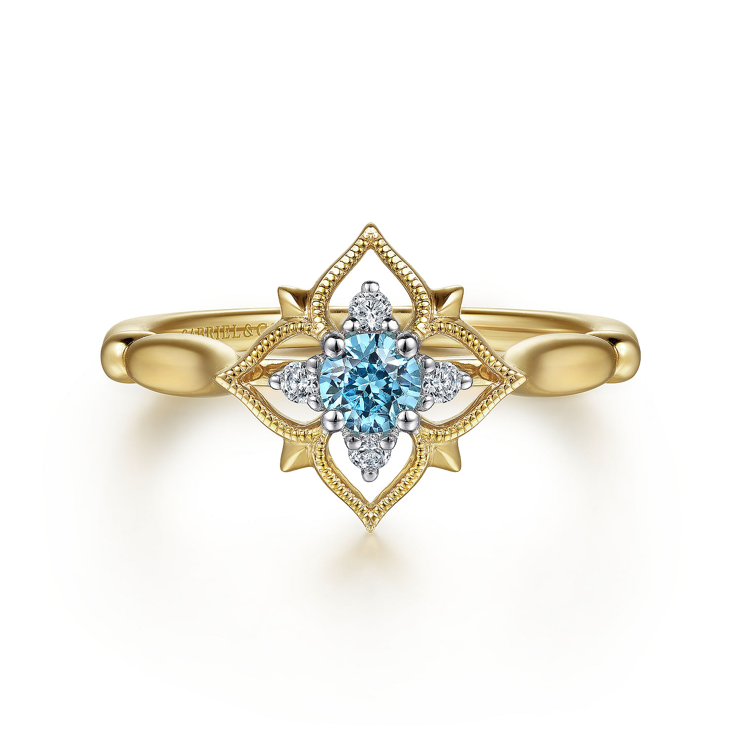 Gabriel - 14K Yellow Gold Swiss Blue Topaz and Diamond Floral Ring
