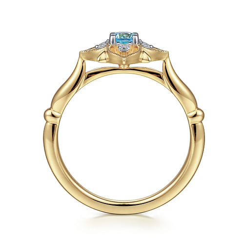 14K Yellow Gold Swiss Blue Topaz and Diamond Floral Ring