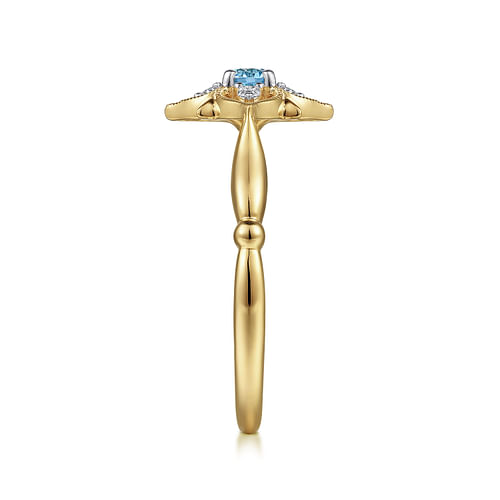 14K Yellow Gold Swiss Blue Topaz and Diamond Floral Ring