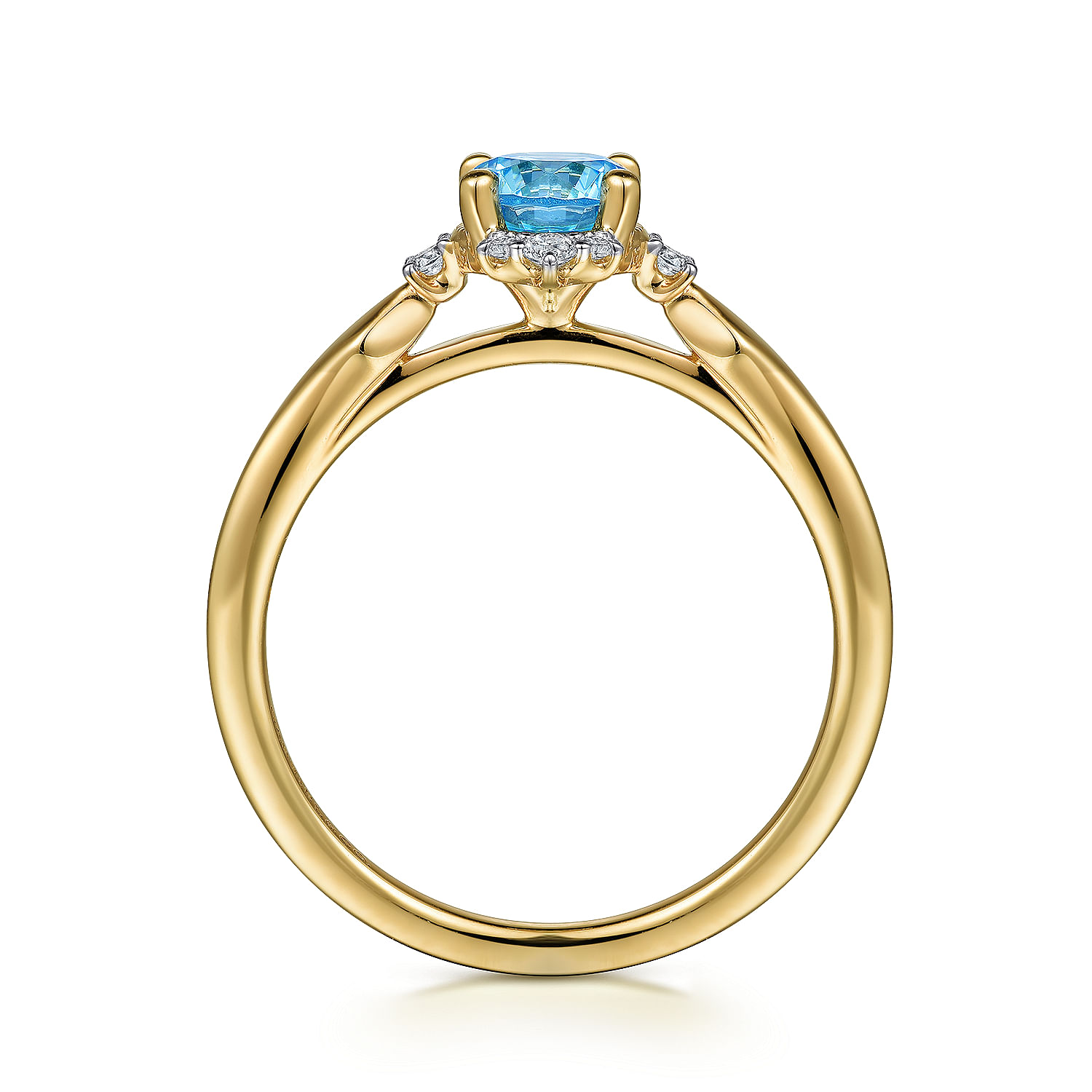 14K Yellow Gold Swiss Blue Topaz and Diamond Floral Ring