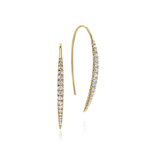 14K Yellow Gold Tapered Diamond Fish Wire Drop Earrings