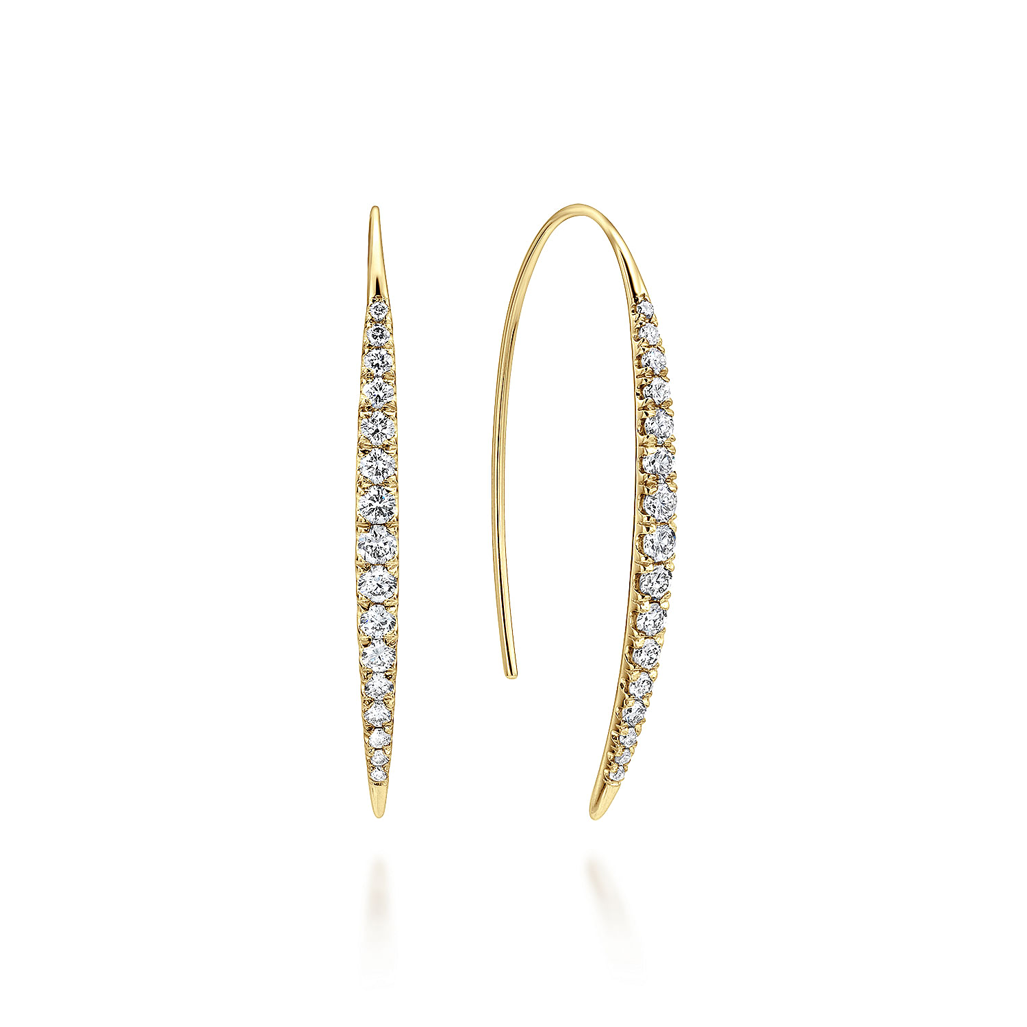 14K Yellow Gold Tapered Diamond Fish Wire Drop Earrings