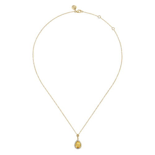 14K Yellow Gold Teardrop Citrine with Diamond Halo Necklace