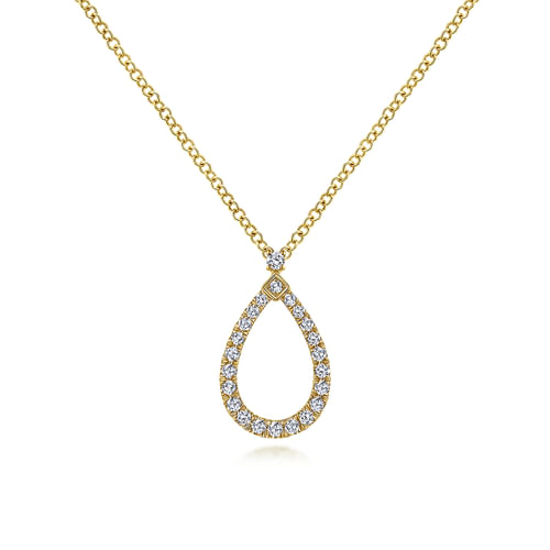 14K Yellow Gold Teardrop Diamond Pendant Necklace