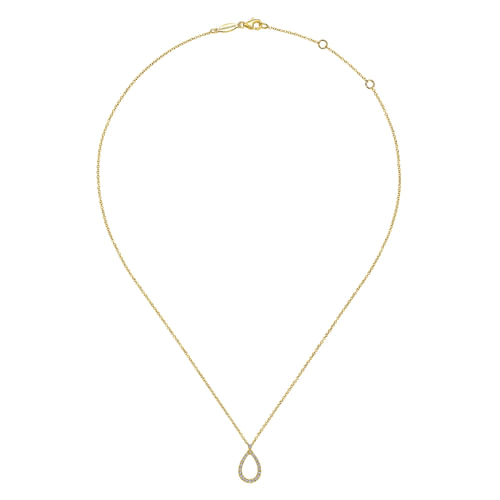 14K Yellow Gold Teardrop Diamond Pendant Necklace