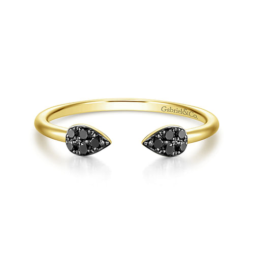 14K Yellow Gold Teardrop Pavé Black Diamond Split Ring