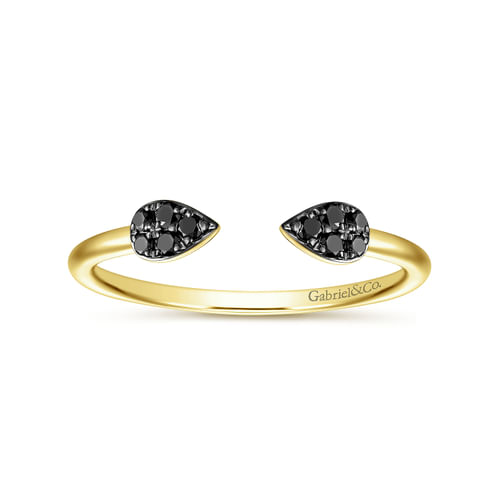14K Yellow Gold Teardrop Pavé Black Diamond Split Ring