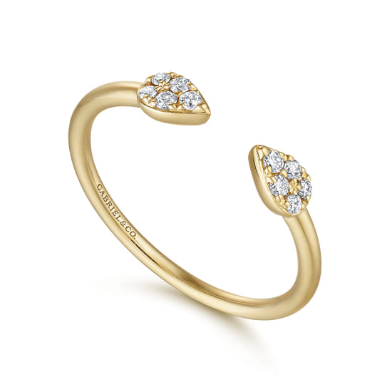 14K Yellow Gold Teardrop Pavé Diamond Split Ring angle 3