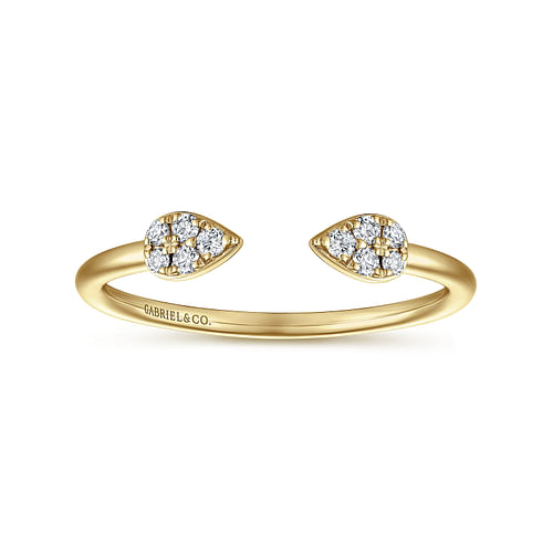 14K Yellow Gold Teardrop Pavé Diamond Split Ring