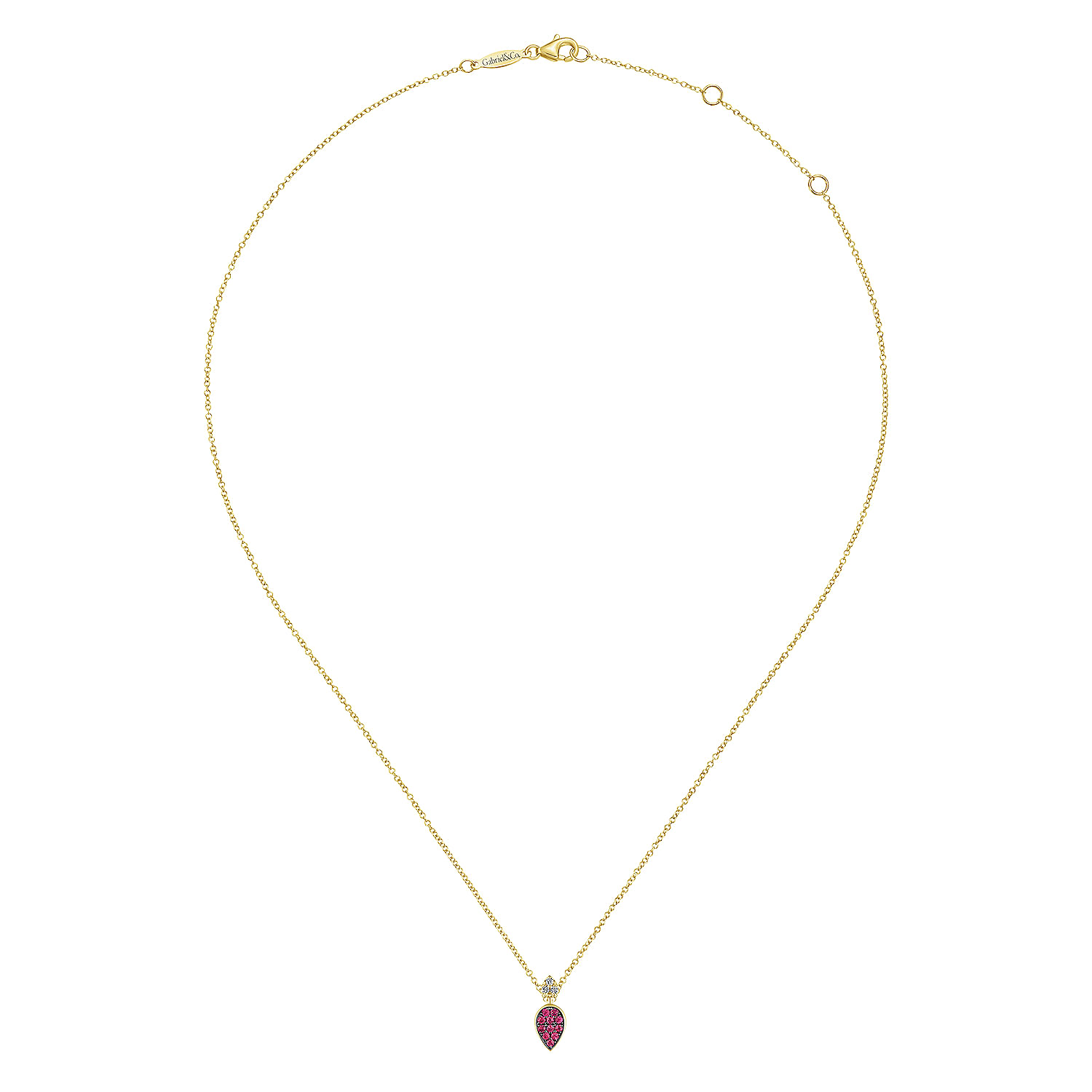 14K Yellow Gold Teardrop Pendant Necklace with Rubies and Diamonds