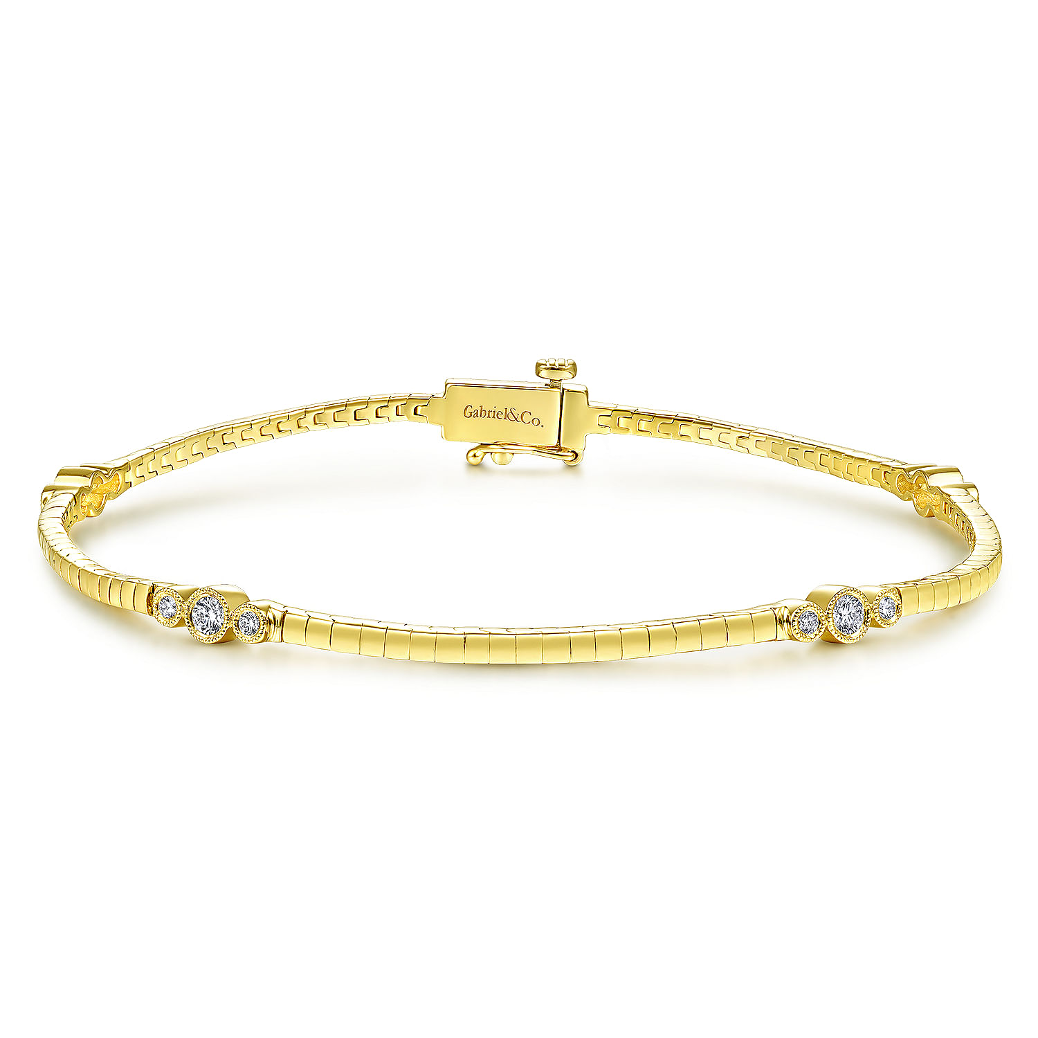 14K Yellow Gold Tennis Bracelet with Bezel Set Diamond Stations