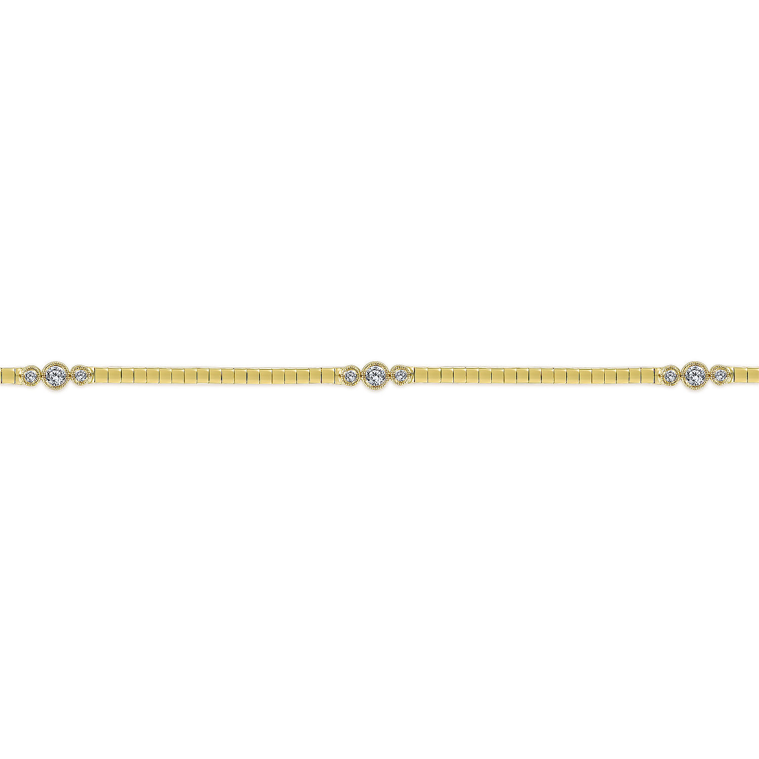14K Yellow Gold Tennis Bracelet with Bezel Set Diamond Stations